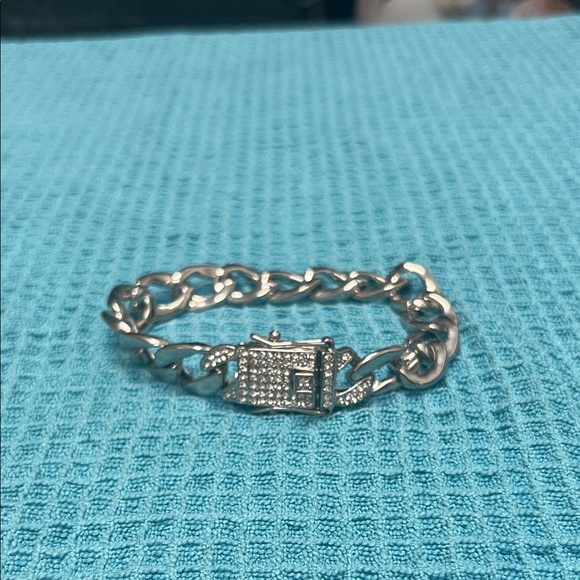 Other - Silver Chain Bracelet with Rhinestone Clasp